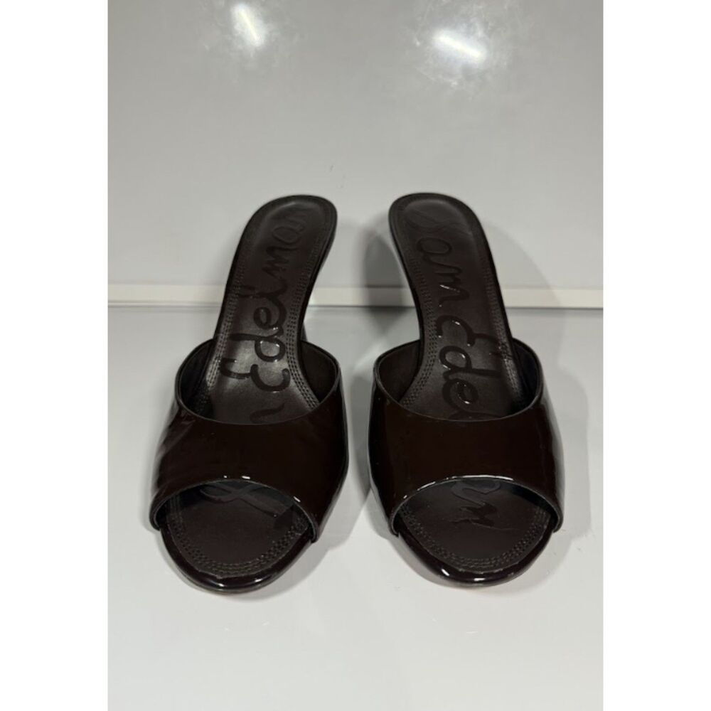 Sam Edelman Dark Brown Patent Leather Open Toe Mule Heels Size 8.5